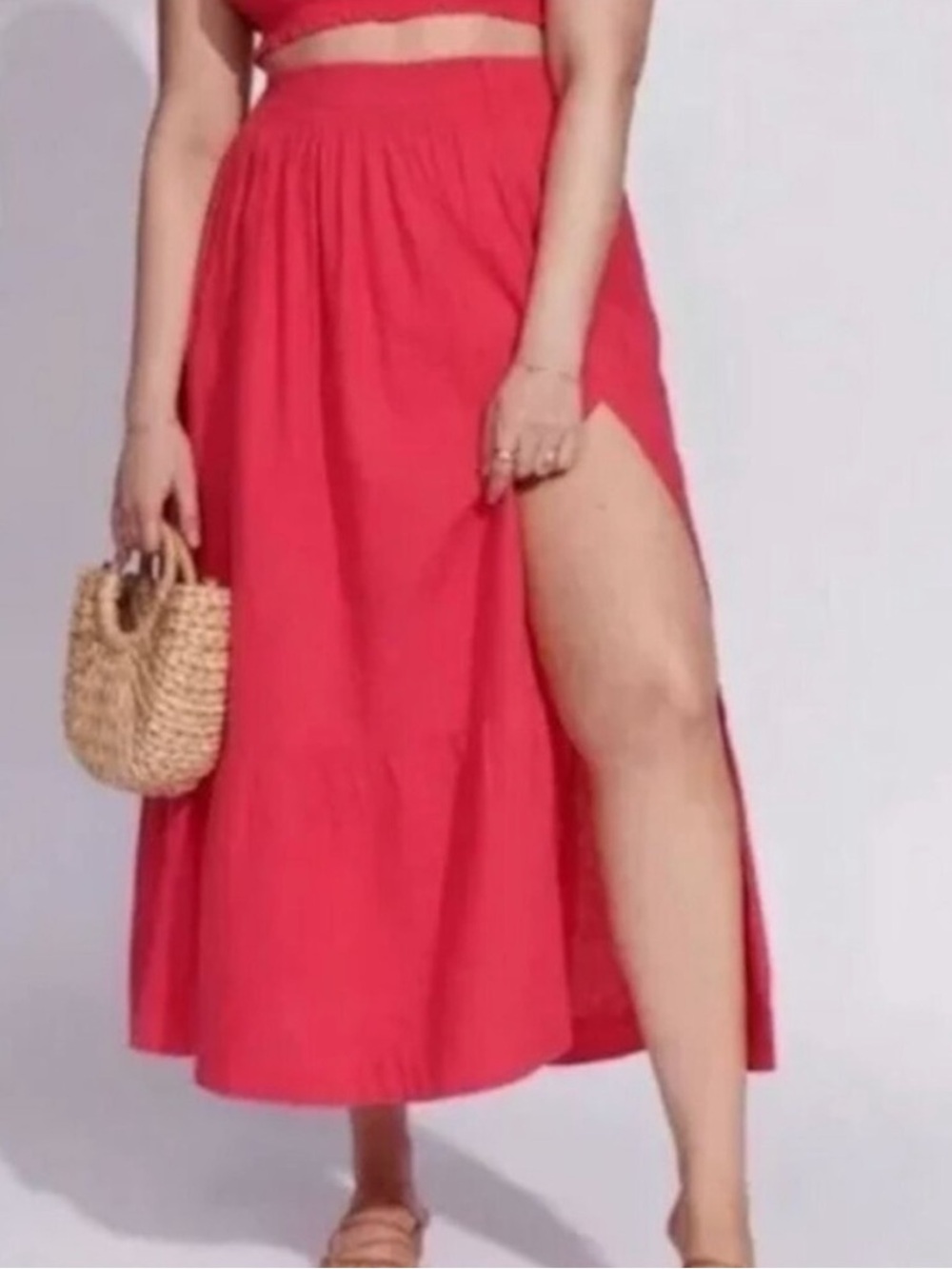 Abercrombie & Fitch Linen Blend Hot Pink Tiered Maxi Skirt sz Large